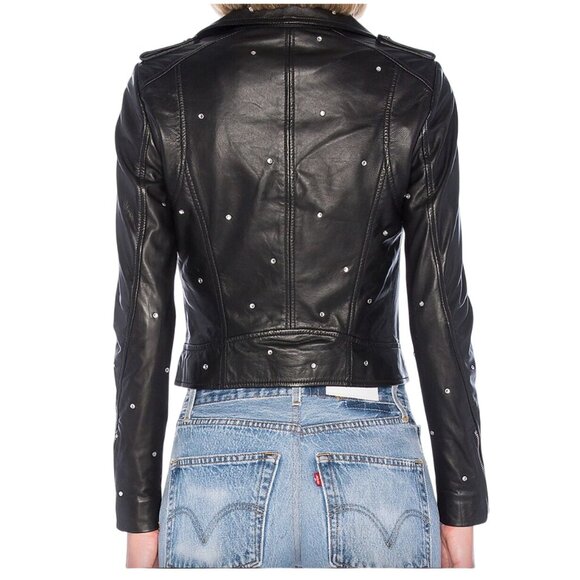 LAMARQUE Donna Glam Studded Leather Moto Jacket - Size L - Picture 9 of 9